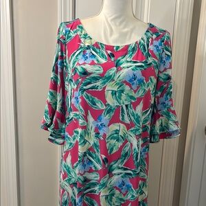 Pappagallo Pink and Green Ruffled Tiered Midi Dress Size 1X